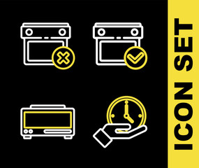 Poster - set line calendar with check mark, clock, digital alarm clock and date delete icon. vector