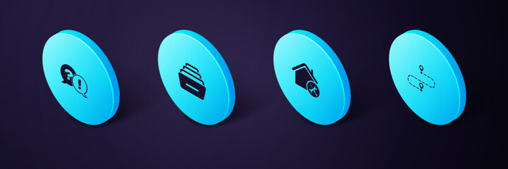Poster - set isometric route location, house service, drawer with documents and question and exclamation icon
