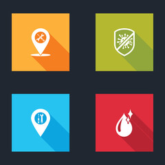 Poster - Set Location service, Stop virus, bacteria, and Clean water drop icon. Vector