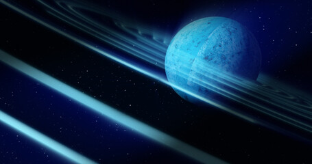Wall Mural - abstract blue space planet with a round asteroid belt ring futuristic hi-tech on the background of s