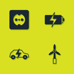 Poster - Set Electrical outlet, Wind turbine, car and Battery icon. Vector