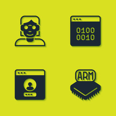 Poster - Set Hacker or coder, Processor, Create account screen and Binary icon. Vector