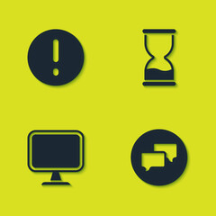 Poster - Set Speech bubble and Exclamation, chat, Computer monitor and Old hourglass icon. Vector