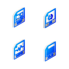 Poster - set isometric line js file document, gif, mp3 and xls icon. vector