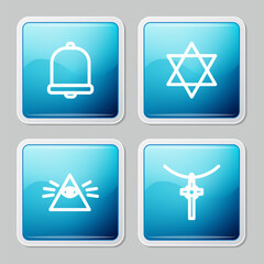 Canvas Print - Set line Church bell, Star of David, Masons and Christian cross chain icon. Vector