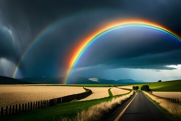 Poster - rainbow over the city