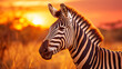 Zebra in the Serengeti National Park, Africa at sunset