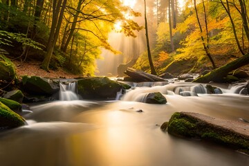 Poster - waterfall in autumn