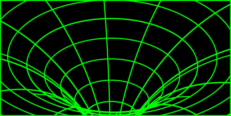 Poster - Perspective grid 3d wireframe background in neon green color. Vector futuristic abstract space background in y2k style.