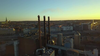 Poster - Aerial view of heat and power station in Linkoping, Sweden. Electricity production from recycled waste