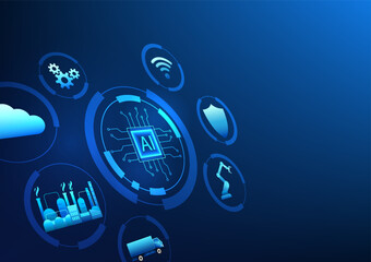 Poster - Industry 4.0 technology transforms industries to be fully automated by using technology and artificial intelligence to manage production, transportation, data protection and storage systems.