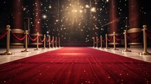 Red Carpet Rolling Out In Front Of Glamorous Movie Premiere Background. Generative Ai