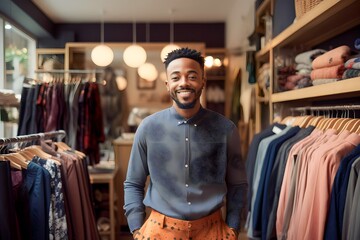 smiling african man clothing shop owner