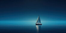 Anime Style Sailboat On Lake Ocean Sailing Minimal Panoramic Landscape, Generated Ai