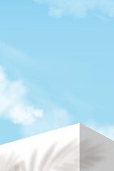Poster - Sky Blue and Cloud Background,3D Podium Display Step on Summer Sky,Vector Scene White,Grey Platform Showcase Mockup for cosmetic product presentation,Website Banner for Spring,Summer Sale,Promote