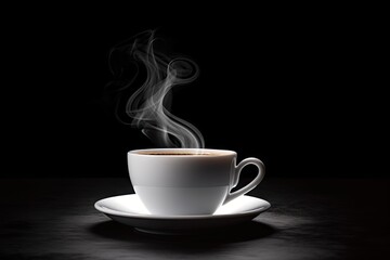 Poster - Aromatic morning. Vintage style close up of espresso steam in coffee cup on dark background. Steamy delight. Aroma and flavor in vintage