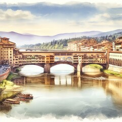 Wall Mural - watercolors of Ponte Vecchio in Florence. Generative ai