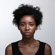 © Hifzhan Graphics - Portrait of a black female with sad expression against white background, AI generated, background image