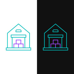 Poster - Line Warehouse icon isolated on white and black background. Colorful outline concept. Vector