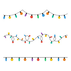 Wall Mural - Christmas lights set on a white background. Garlands with colored bulbs. Vector illustration. Happy New Year decoration. Colorful lights