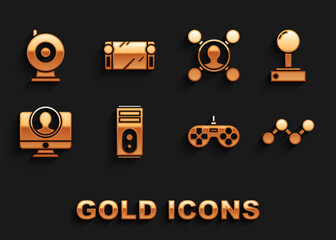 Poster - Set Computer, Joystick for arcade machine, Share, Gamepad, Create account screen, Web camera and Portable video game console icon. Vector