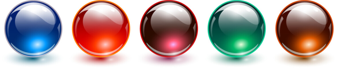 Colored spheres set, glossy 3D colorful glass balls collection