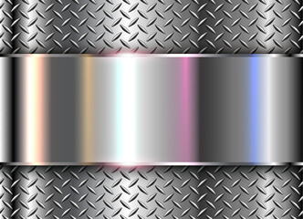 Wall Mural - Metallic silver background with opalescent pearl colors, chrome metal background with diamond plate pattern texture.