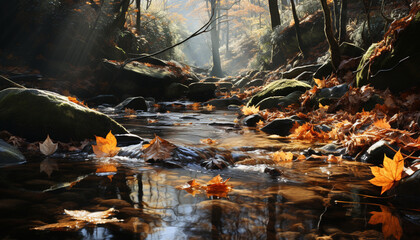 Poster - Autumn beauty in nature  vibrant colors, tranquil scene, flowing water generated by AI