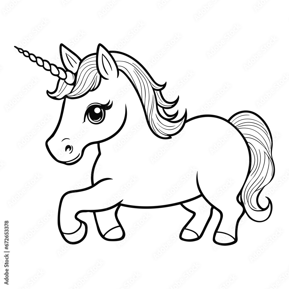 coloring-page-unicorn-outline-drawing-for-kids-stock-illustration