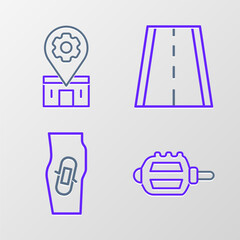 Canvas Print - Set line Bicycle pedal, Plaster on leg, lane and repair service icon. Vector