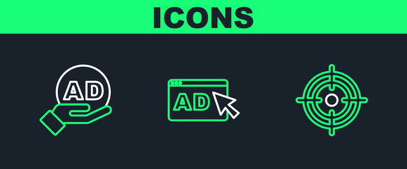 Poster - Set line Target, Advertising and icon. Vector