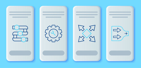 Poster - Set line Wrench and gear, Many ways directional arrow, Graph, chart, diagram and Arrow icon. Vector