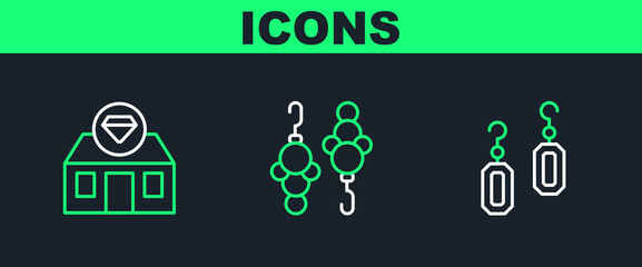 Sticker - Set line Earrings, Jewelry store and icon. Vector