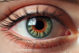 Fototapeta  - Green close-up pupil human eye , macro shoot
