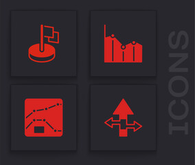 Sticker - Set Arrow, Flag, Pie chart infographic and Graph, chart, diagram icon. Vector