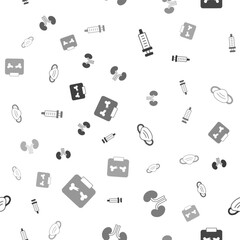 Sticker - Set Syringe, Human kidneys, Medical protective mask and X-ray shots with broken bone on seamless pattern. Vector