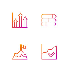 Poster - Set line Financial growth increase, Mountains with flag, Pie chart infographic and . Gradient color icons. Vector