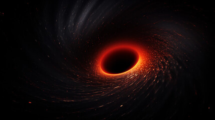 Wall Mural - supermassive black hole event horizon, dark silhouette, accretion disk glowing, gravitational lensin