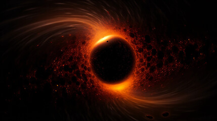 Wall Mural - supermassive black hole event horizon, dark silhouette, accretion disk glowing, gravitational lensin