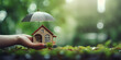 Home Insurance Concept The House under umbrella Protection from rain symbolizes the coverage offered by the insurance company with generative ai
