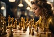 © New generate - Gold queen is the leader of the chess in the game on board.