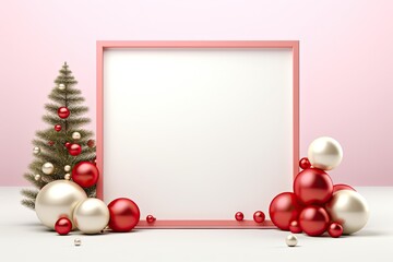 Poster - Christmas 3D photo frame modern design, Minimalist elements geometric shapes and metallic accents, providing a contemporary canvas for social media users to showcase holiday memories