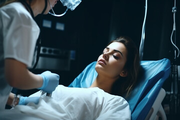 Sticker - Professional doctor in uniform examines the patient during a visit to hospital ward