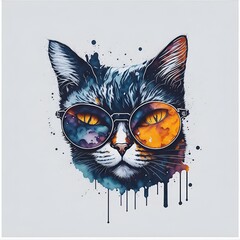  cat in  sunglasses logo illustration, colourful logo,  t shirt design 