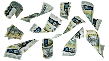 Aufkleber - 3D rendering of 2000 Jamaican dollar notes flying in different angles and orientations isolated on transparent background