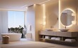 Spacious bathroom featuring a large white basin and mirror