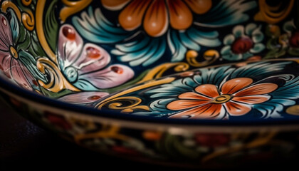 Poster - An ornate antique bowl with a floral pattern souvenir design generated by AI