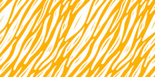 Seamless White And Yellow Pattern In Orange. Seamless Wavy Abstract Pattern. Animalistic Line Print. Seamless Background For Wrapping Paper