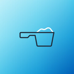 Canvas Print - Line Washing powder in a measuring cup icon isolated on blue background. Colorful outline concept. Vector