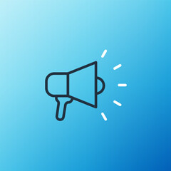 Poster - Line Megaphone icon isolated on blue background. Speaker sign. Colorful outline concept. Vector